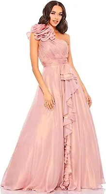 Ieena For Mac Duggal Rose Gold One Floral Shoulder Ruffle Gown Size 16 $498 • $238.75
