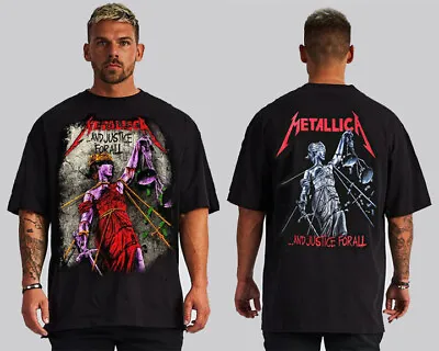 Metallica  Justice For All Front And Back Print Hard Rock Black T Shirt Men's • $15.29