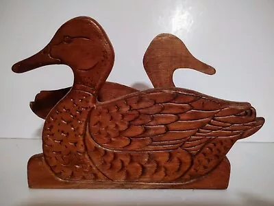 Vintage Wooden Carved Duck Mallard Napkin Holder Kitchen Letter Holder  • $9.95