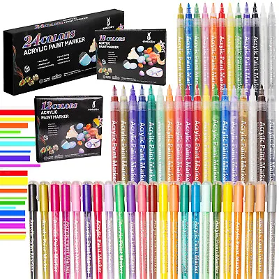 Acrylic Paint Pens Set For Fabric Metal Glass Rock Painting Permanent Waterproof • £7.99