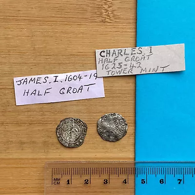 2x Hammered Silver Half Groats Charles I & James I Both Slightly Edgy (ref #4) • £3.20