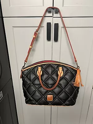 Dooney & Bourke Black Brown Quilted Hobo Shoulder Handbag W/Vachetta Trim NICE  • $110