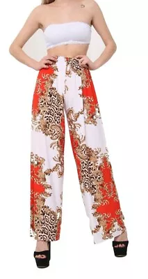 Womens Printed  Palazzo Wide Leg Flared Ladies Trousers Pants Plus Size  8-26 • £7.99