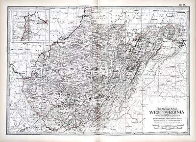 1897  WEST VIRGINIA  Map ORIGINAL Charleston Wheeling Weirton RAILROADS • $38.88