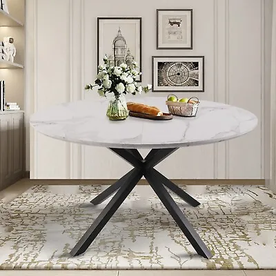 LONABR Marble 53  Dining Table 4-6 Person Round Wooden Top Metal Base Kitchen • $211.99