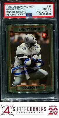 1990 Action Packed #34 Emmitt Smith Rc Hof Psa 9 Dna Auto Authentic • $121.29