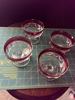 Set Of 4 Kings Crown Ruby Flashed Thumbprint Glass Compotes Or Finger Bowls • $25