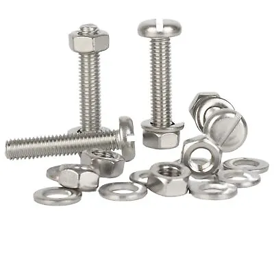 M4 M5 M6 Slotted Pan Head Machine Screws Hexagon Nuts Washers A2 Stainless Steel • £4.93