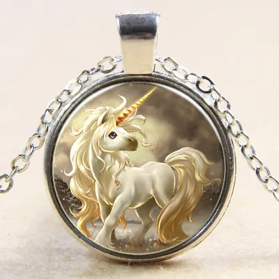 Unicorn Glass Dome Cabochon Silver Plated Necklace Jewellery 18  JP200L • £3.99