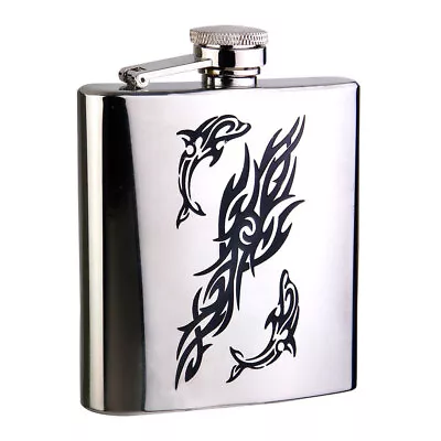 Visol Dolphin Mirror Stainless Steel Liquor Flask - 6 Ounces  Modern & Contempor • $15.99