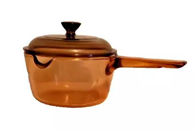 CORNING WARE VISIONS AMBER COVERED SAUCE PAN 2.5-Qt #V-2.5-N • $24.99