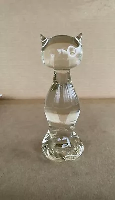 Vintage Viking Art Glass MCM Cat Figurine Paperweight Clear • $25