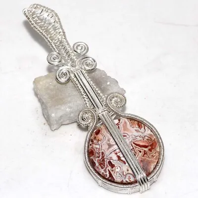 $4.99 • Buy 925 Silver Plated-Mexican Laguna Lace Wire-Wrapped Guitar Pendant 3.6  JW