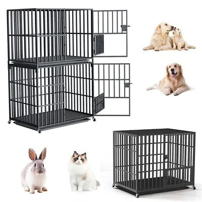 38 /42 /46  Dog Crate Heavy Duty Large Kennel Pet Cage House Stackable W/ Wheels • $219.92