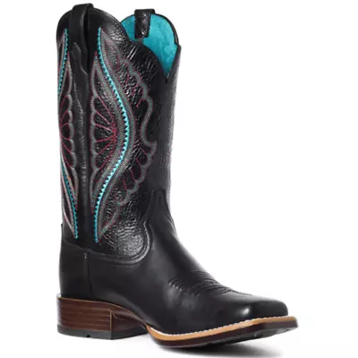 Women's Black Wide Square Toe Cowboy Boots-5 Day Delivery • $100