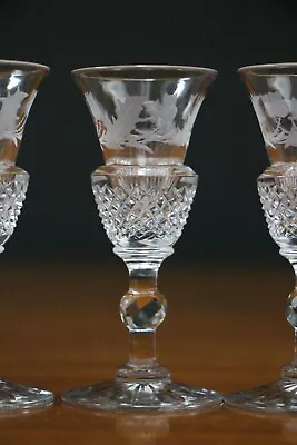 Antique Cut Crystal Toasting Liquer Glasses Edwardian Thistle Shaped Bowls 1900s • $380