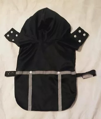 Black Hooded Dog Coat - Size S-m - Lightweight/hi Viz Strips/variable Neck/waist • £4.50