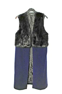 Long Sleeveless Waistcoat Jacket With Fur Trim & Half Belt To Back Size Small • £12.99