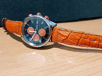 D&G Watch Orange Limited Analog Chronograph Genuine Leather Handmade • $180