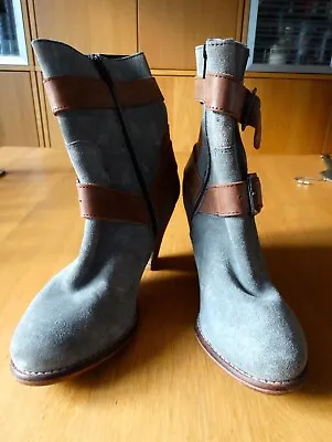 £10 • Buy Ladies Grey Suede Heeled Ankle Boots With Leather Trim - 6 - Ravel.