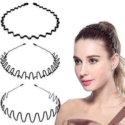 Fashion Men Women Metal Hair Headband Wave Hoop Band Tooth Comb Sports Hairband • £2.75