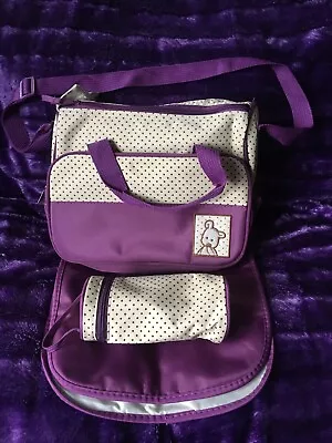 £15 • Buy Mini Size Changing Bag With Mat And Bottle Holder - Purple / Cream Teddy Design
