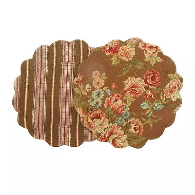 C&F Emma Floral Stripe Multi Brown Quilted 2-PC Placemat Set • $40