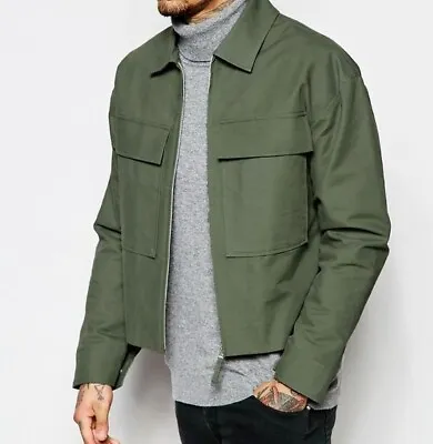 Men's Green Military Jacket Cotton Custom Made Patch Pocket Adventure Outfit • $599.99