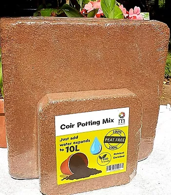 Coir Bricks Coco Soil Growing Media Hydroponics Hanging Baskets Pots 10L 60L - • £0.99