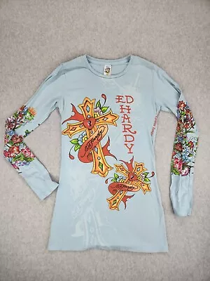 Y2K Ed Hardy By Christian Audigier Long Sleeve Shirt Double Sided Size Med Large • $36.99