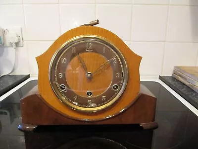 Bentima British 1930's ? Westminster Mantle Clock – Light/dark Wood • £37