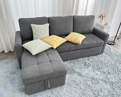 Sleeper Sofa Pull Out Couch Bed W/ Storage Chaise L Shaped Sectional Couches~ • $618.99