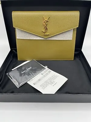 NIB!* NEW SAINT LAURENT YSL Pebbled Leather Uptown Baby Pouch Clutch Mustard • $1010.26