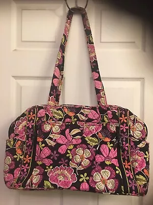 Vera Bradley Pink And Black Medium Duffle Bag Tote Travel Double Strap • $15