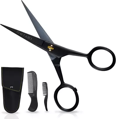 5  Professional German Beard & Mustache Scissors With 2 Comb & Carrying Pouch • $21.99