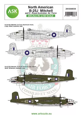 Art Scale Kit Decals For 1/48 B-25J Mitchell Part 2 Royal Australian Air Force • $23.49