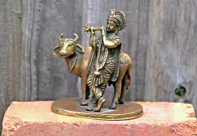 Lord Krishna With Cow - Old/vintage Bronze Figure  -  Hindu Bronze • £29.99