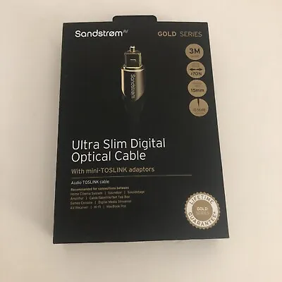 Sandstrom Cable Ultra Slim Digital Optical With Mini TOSLINK Adaptors-3M-Gold • £17.99