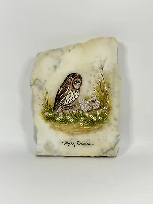 Vintage Micky Carlisle  Owl & Babies  Original Hand-Painting On Marble ~ 4.5 X6  • $39.89