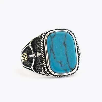 Sterling Silver 925 Metal Purity Turquoise Gemstone Handmade Men's Ring • $38.97