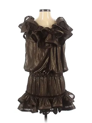 2010 LANVIN X H&M Solid Brown Shimmer Mesh Ruffle Cocktail Dress - US 4  • $80