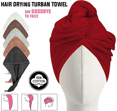 Hair Towel Turban Drying Wrap 100% Cotton After Shower Quick Dry Head Hat Cap UK • £3.89