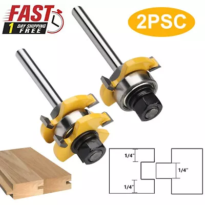 2 PCS Tongue And Groove Router Bit Set 1/4 Shank 3 Teeth Adjustable T Shape Bits • $13.99