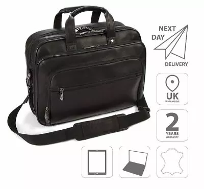 15.6  Laptop Leather IPad Briefcase Shoulder Business Bag Black FI6703 • £89.99