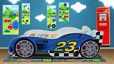 Boys Kids Blue Toddler Racing Car Bed + Mattress 160 X 80 Cm  63  X 31.5  • £190