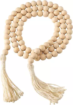 Farmhouse Wood Beads Garland Decor 58 Inch Wooden Beads For Boho Home Decor • $11.83