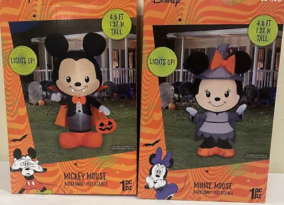 Set Of 2 Disney Halloween Vampire Mickey & Minnie Mouse Inflatable 4 1/2 Feet! • $55
