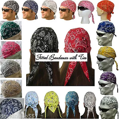 PAISLEY DOO RAG FITTED COTTON BANDANA TIES Do Du Hav A Danna Tie Skull Cap Back • $6.39