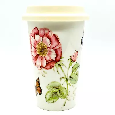 Lenox Butterfly Meadow Thermal Travel Mug Ceramic With Silicone Lid 10 Oz • £14.23