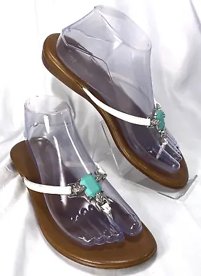 Mila Paoli Flat Sandals Womens 8.5 (39) Italy Blue Embellished Rhinestone Thong • $19.95